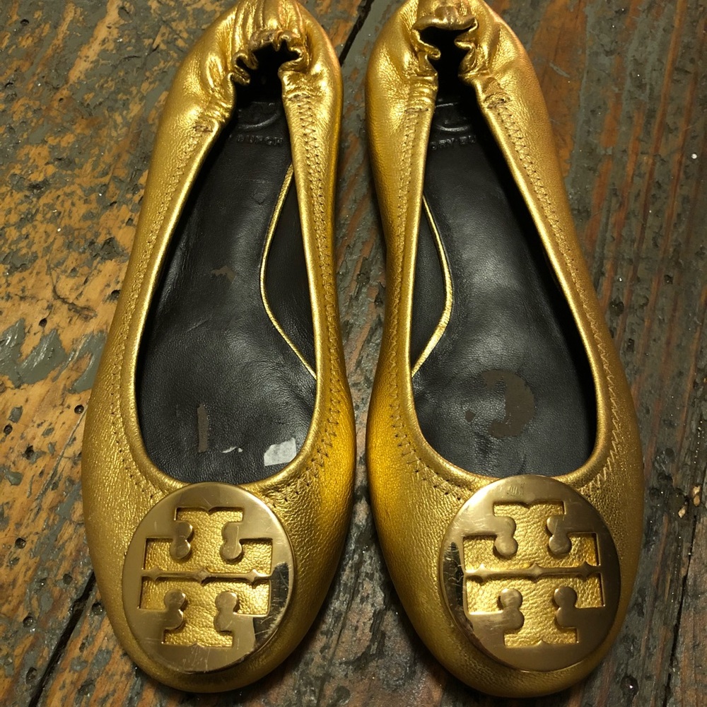 Gold Tory Burch reva flats 9 almost new